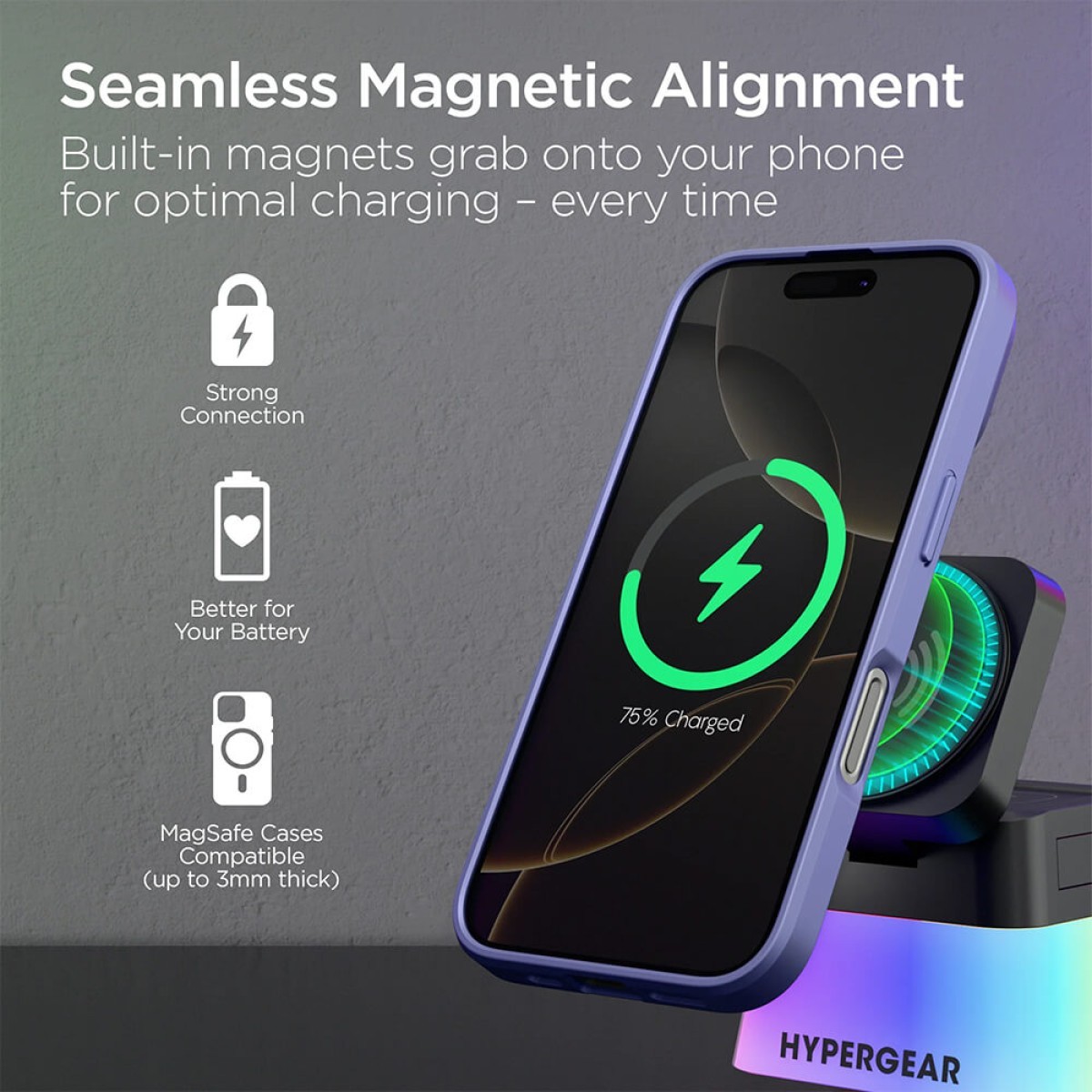 Picture of Hypergear PowerFold Cube 3-in-1 Wireless Charging Stand with 15W Magnetic Wireless Fast Charge