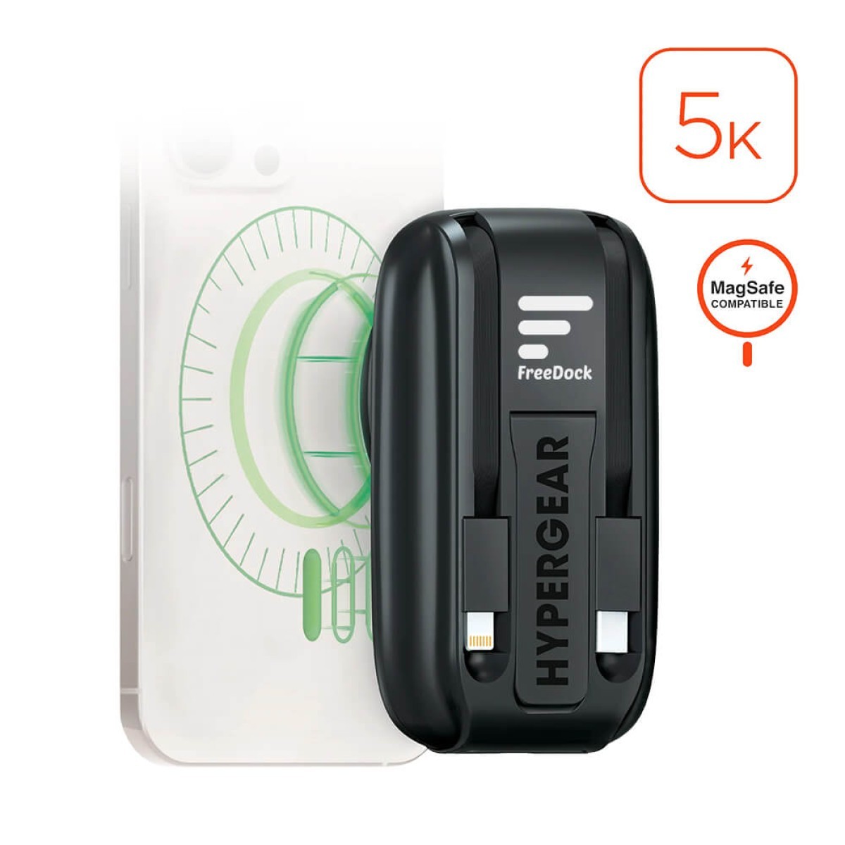 Picture of Hypergear 5,000mAh Mag Grip Go Wireless Power Bank with Built-In Cables