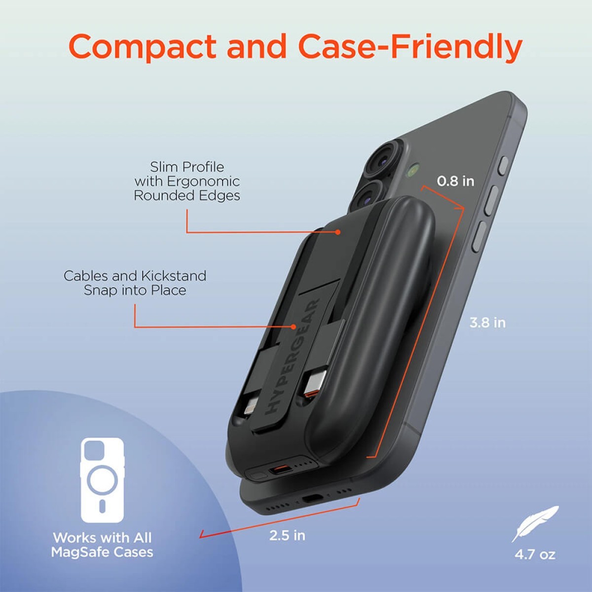 Picture of Hypergear 5,000mAh Mag Grip Go Wireless Power Bank with Built-In Cables
