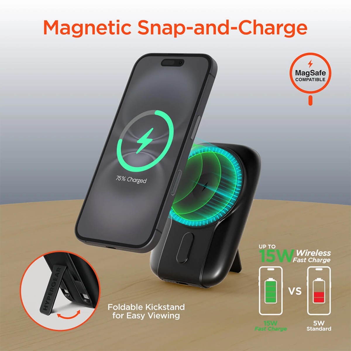 Picture of Hypergear 5,000mAh Mag Grip Go Wireless Power Bank with Built-In Cables