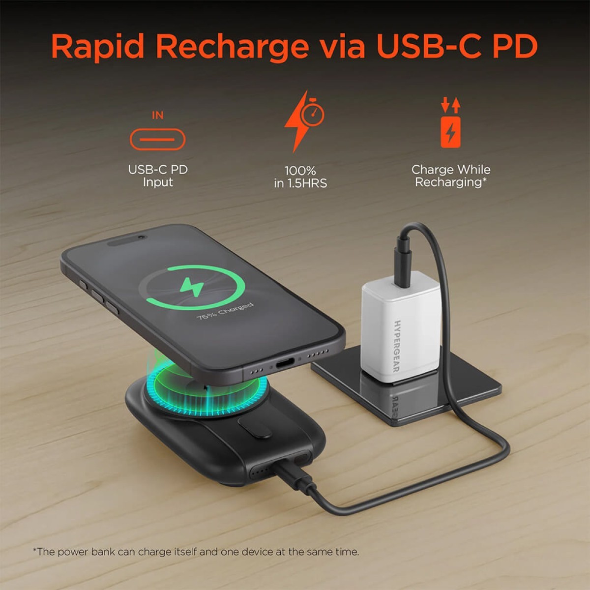 Picture of Hypergear 5,000mAh Mag Grip Go Wireless Power Bank with Built-In Cables