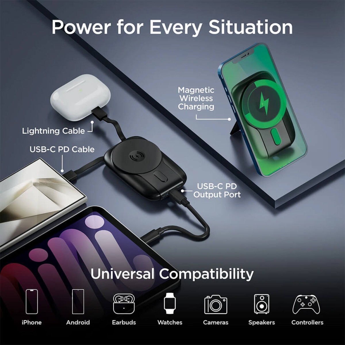 Picture of Hypergear 5,000mAh Mag Grip Go Wireless Power Bank with Built-In Cables