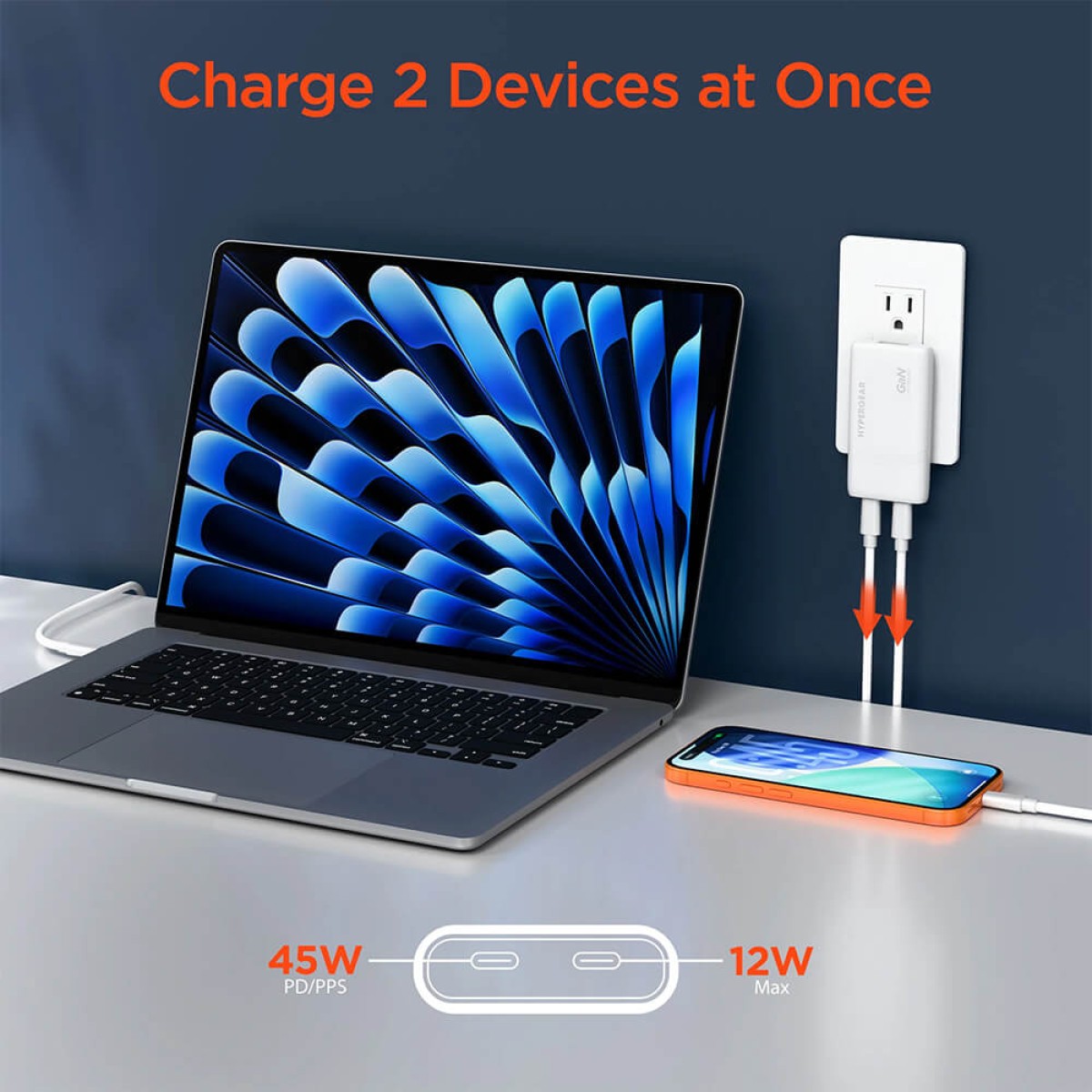 Picture of HyperGear SpeedBoost 65W Dual USB-C PD Ultra-Slim GaN Laptop Charger with PPS