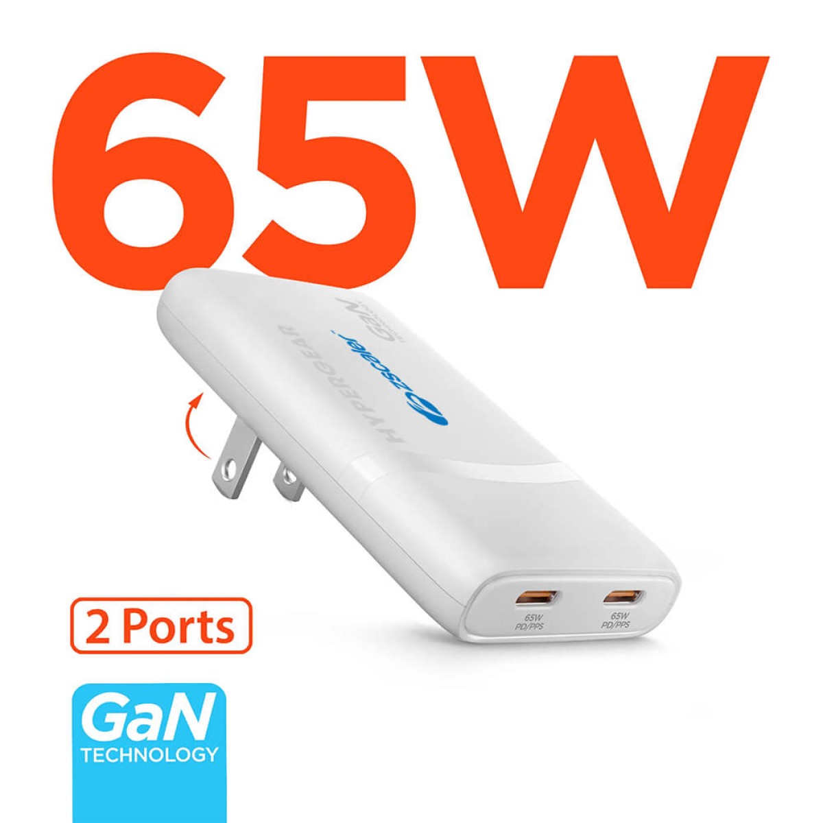 Picture of HyperGear SpeedBoost 65W Dual USB-C PD Ultra-Slim GaN Laptop Charger with PPS