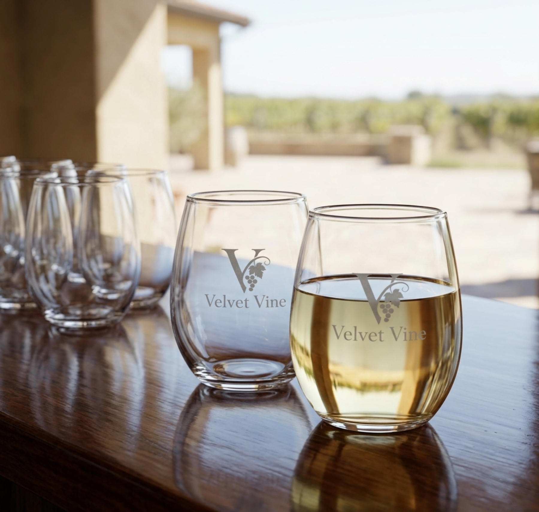 Picture of 9 oz Stemless White Wine Glass (Deep Etch)