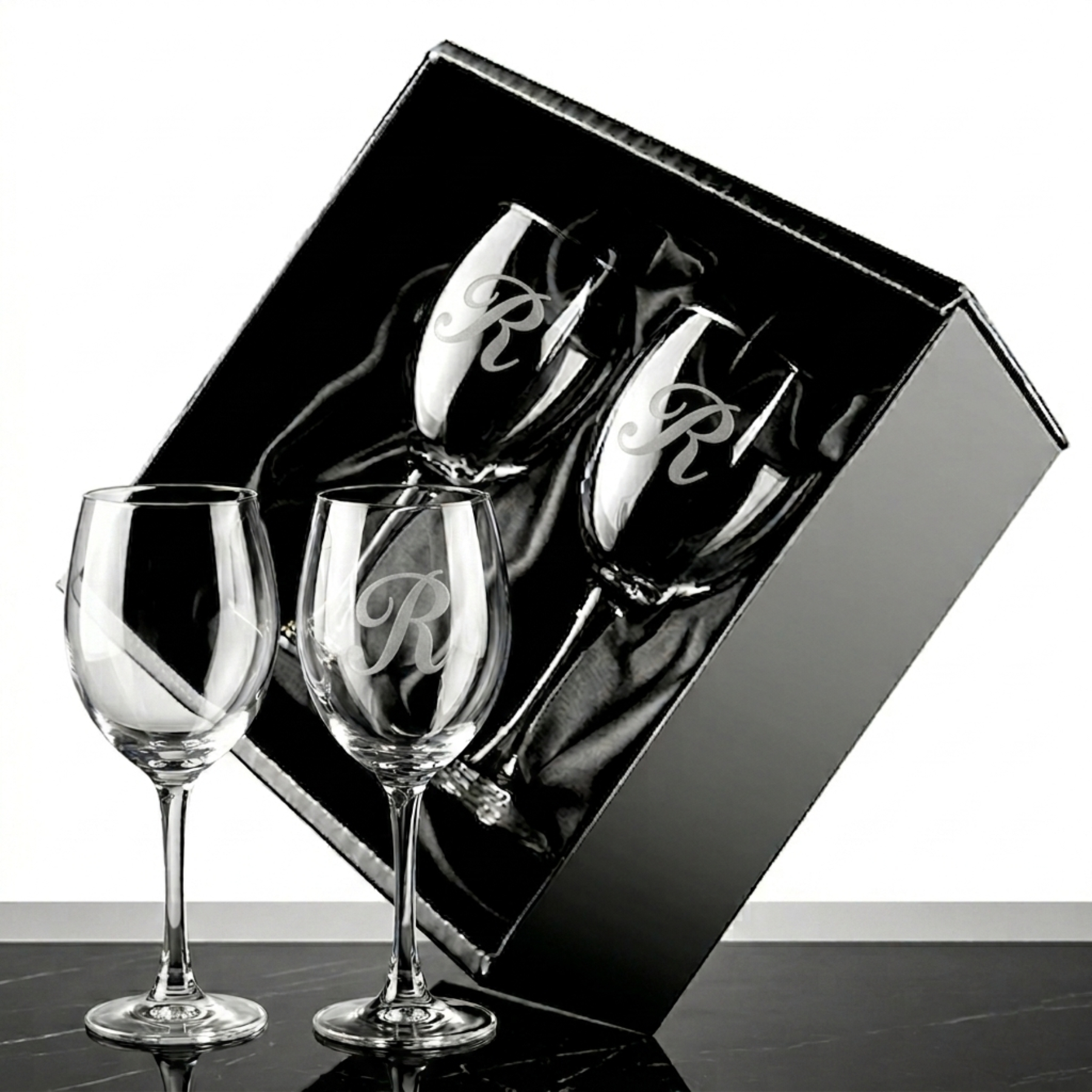 Picture of 10 oz Wine Glasses, 2-Piece Set in Bellagio Box (Deep Etch)