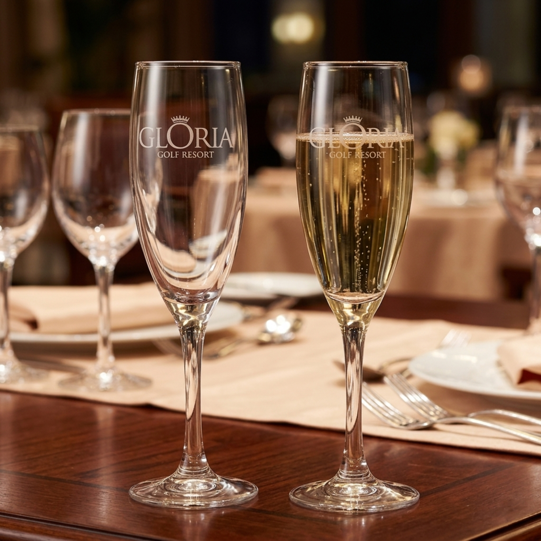 Picture of 5.75 oz Champagne Flute Glass with Tapered Stem (Deep Etch)