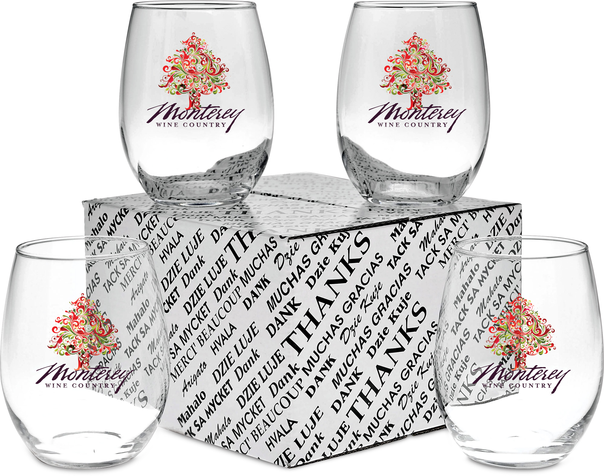 Picture of 15 Oz. Stemless White Wine Glass Thank You Set