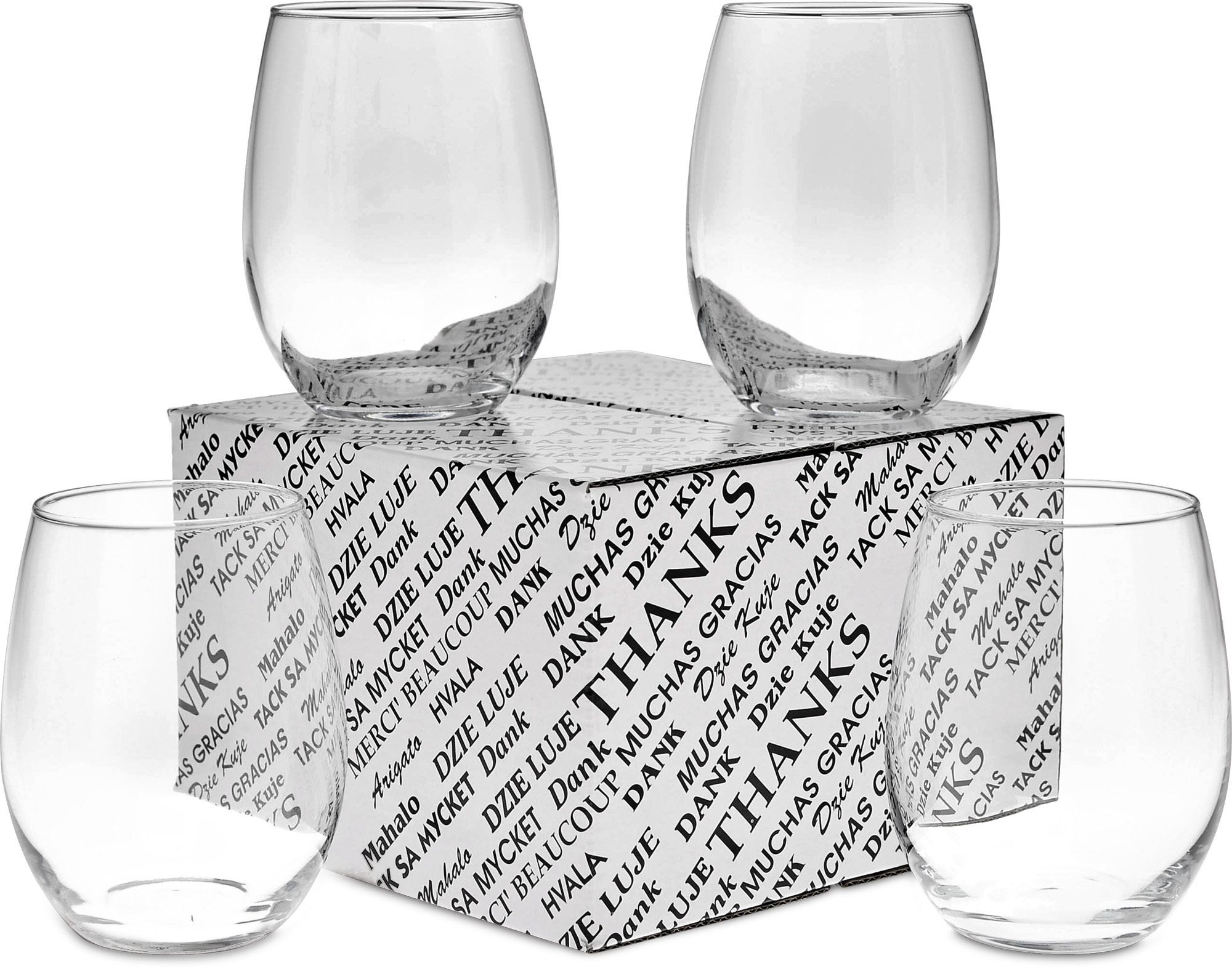 Picture of 15 Oz. Stemless White Wine Glass Thank You Set