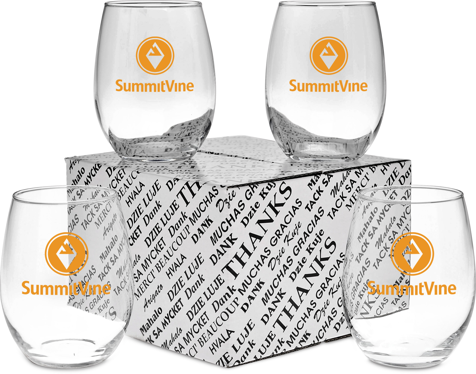 Picture of 15 Oz. Stemless White Wine Glass Thank You Set