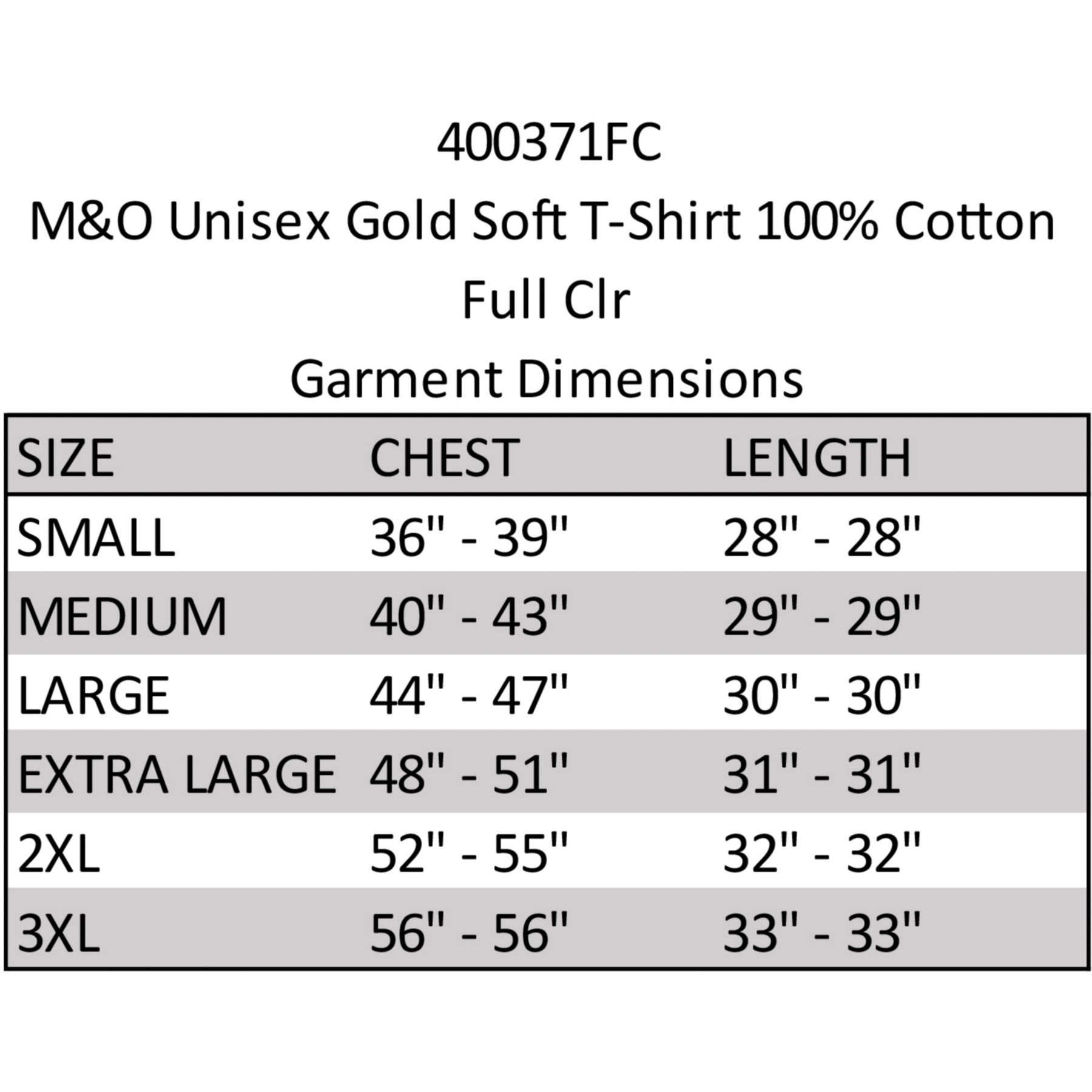 Picture of M&O Unisex Gold Soft T-Shirt 100% Cotton Full Clr