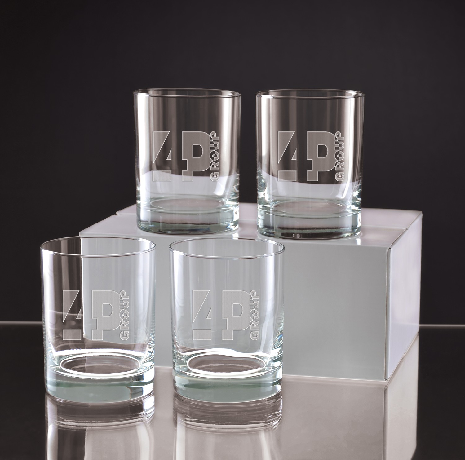 Picture of 14 Oz. Deep Etched Executive Double Old Fashion Gift Set of 4