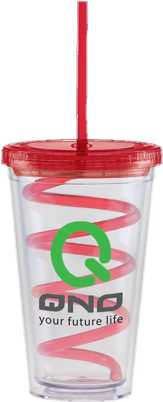 Picture of 16 Oz. Carnival Cup w/Color Curly Straw & Color Lid