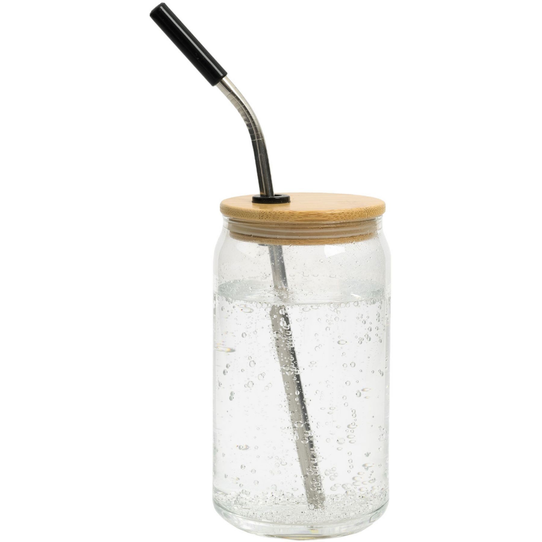 Picture of Pod Full Color Can Glass W Bamboo Lid 16 Oz