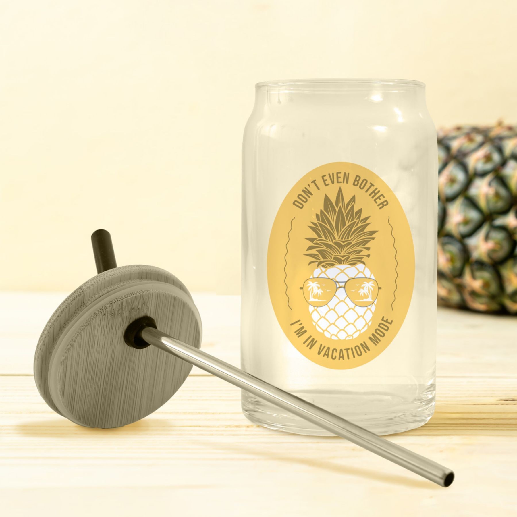 Picture of Pod Full Color Can Glass W Bamboo Lid 16 Oz