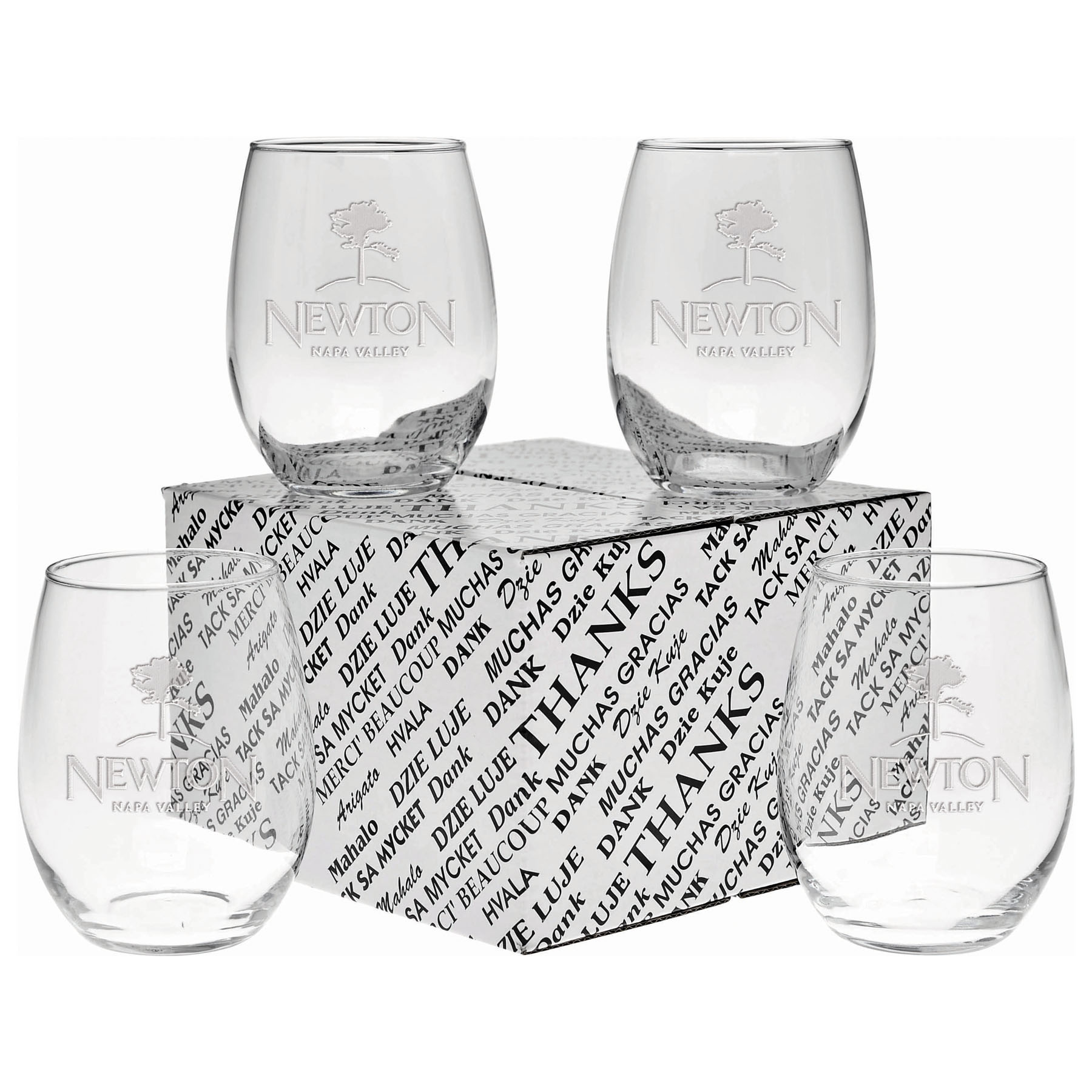 Picture of 15 Oz. Etched Stemless Wine Glass Thank You Set