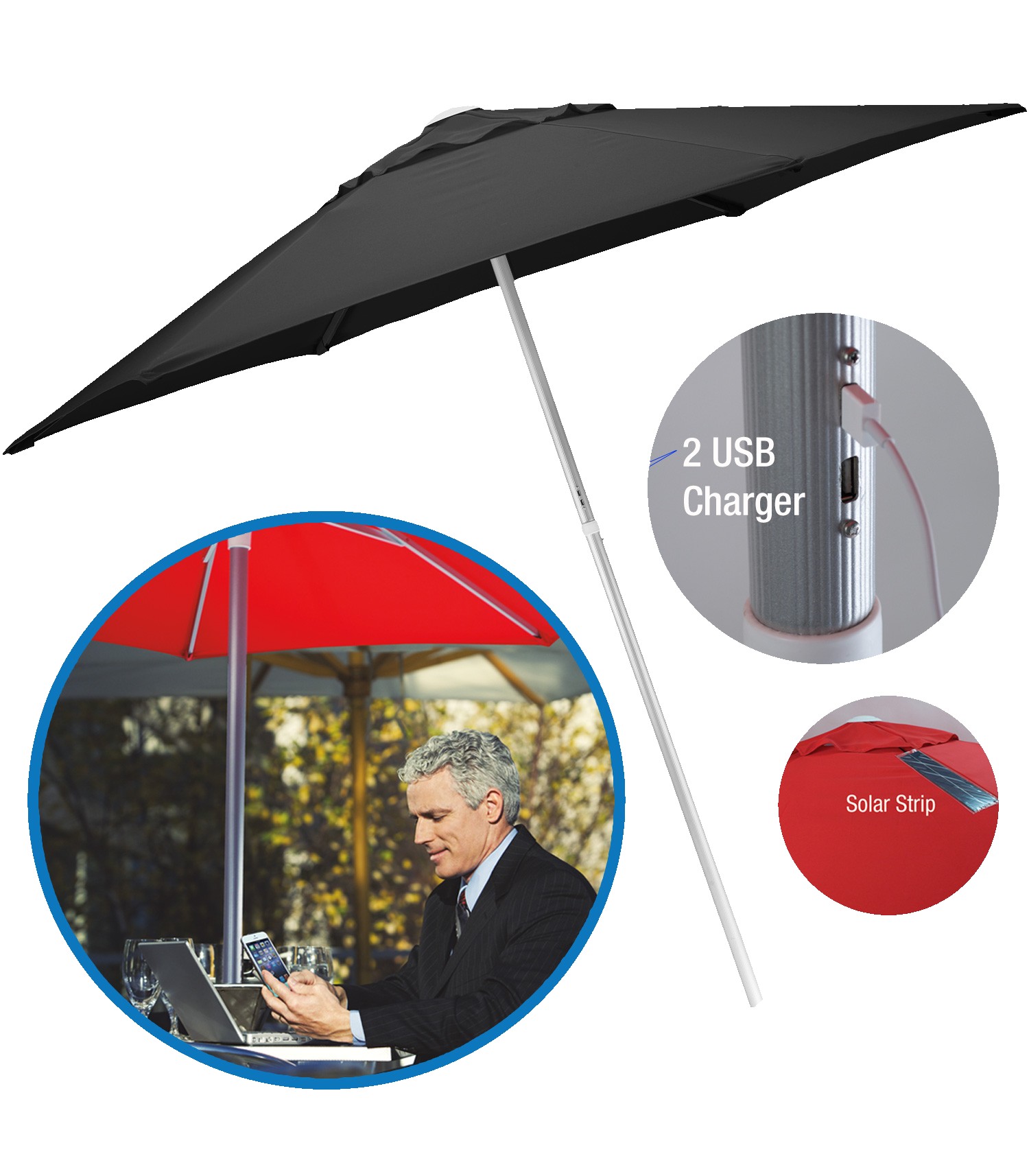 Picture of 7' Solar USB Market Umbrella