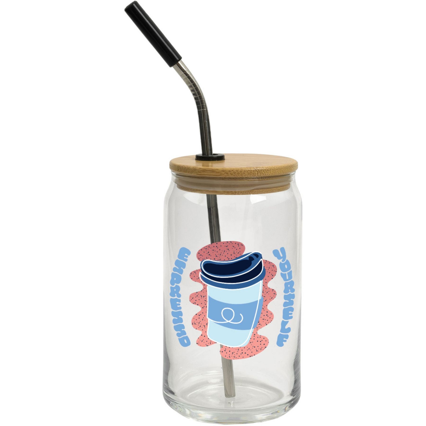Picture of Full Color Can Glass 16 Oz With Lid And Straw