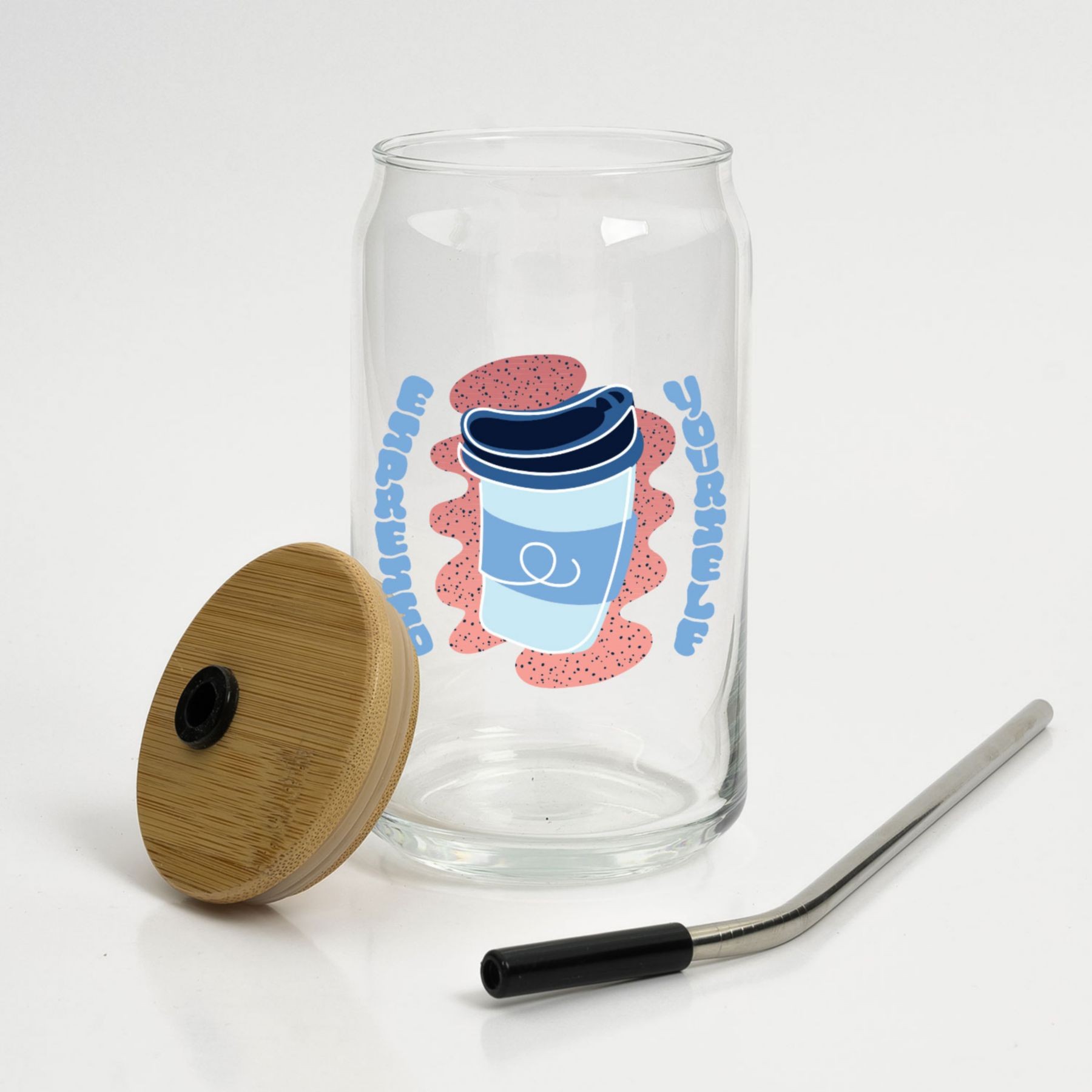 Picture of Full Color Can Glass 16 Oz With Lid And Straw