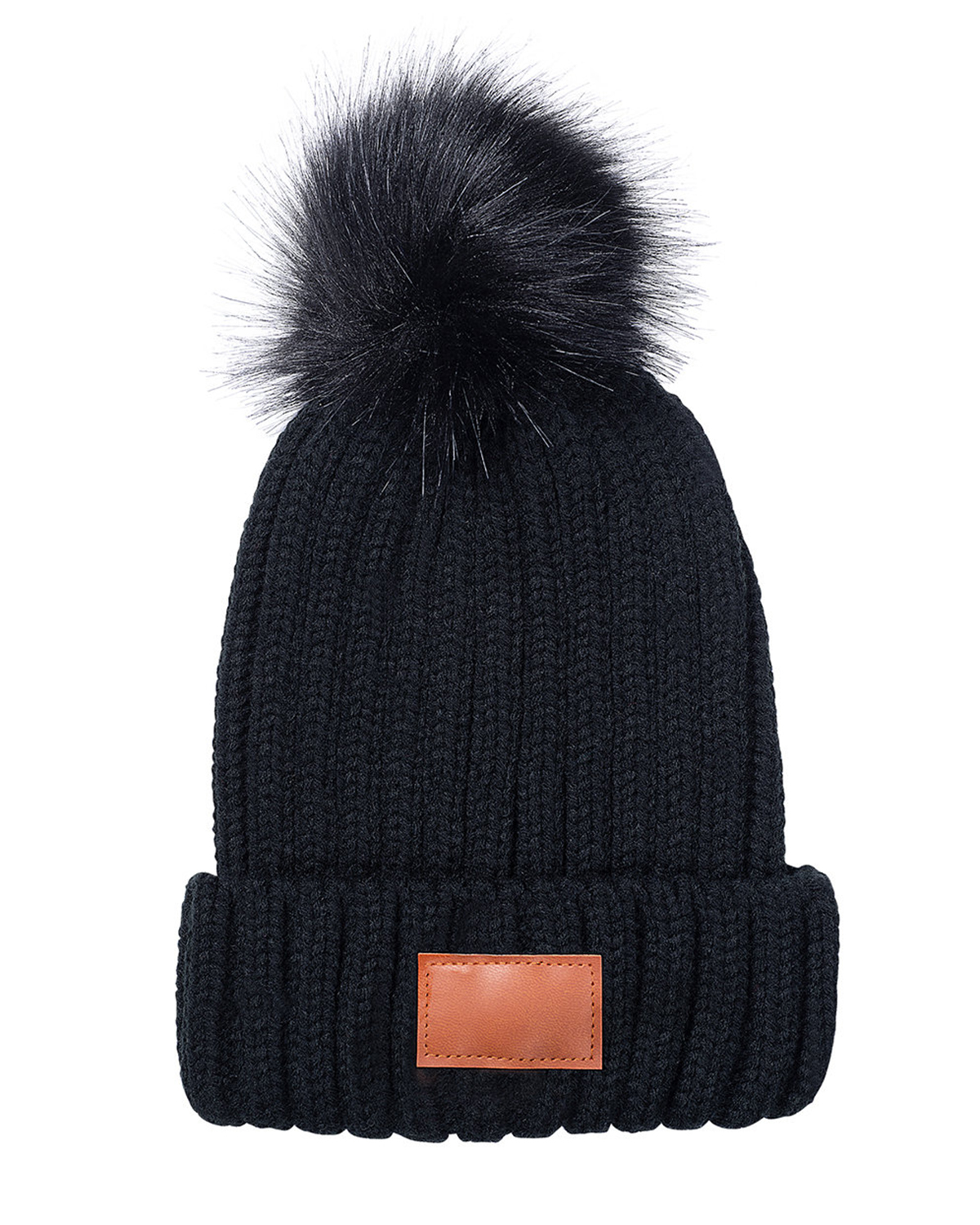 Picture of Knit Beanie With Fur Pom Pom.