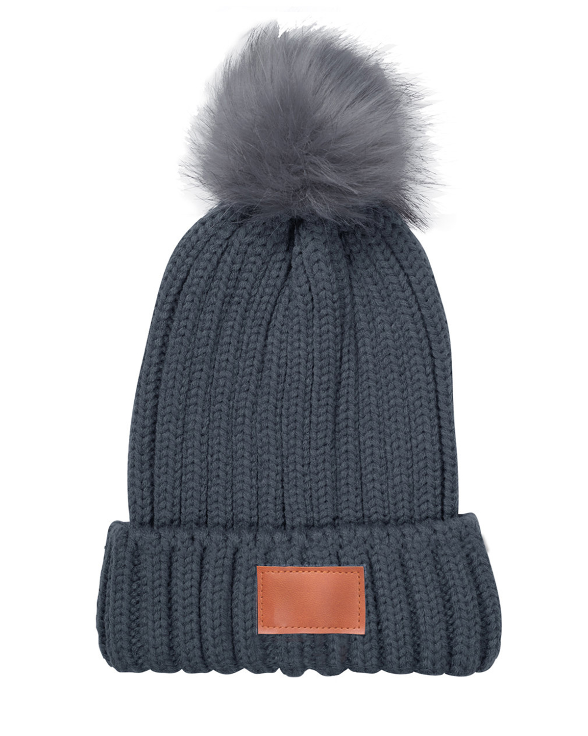Picture of Knit Beanie With Fur Pom Pom.