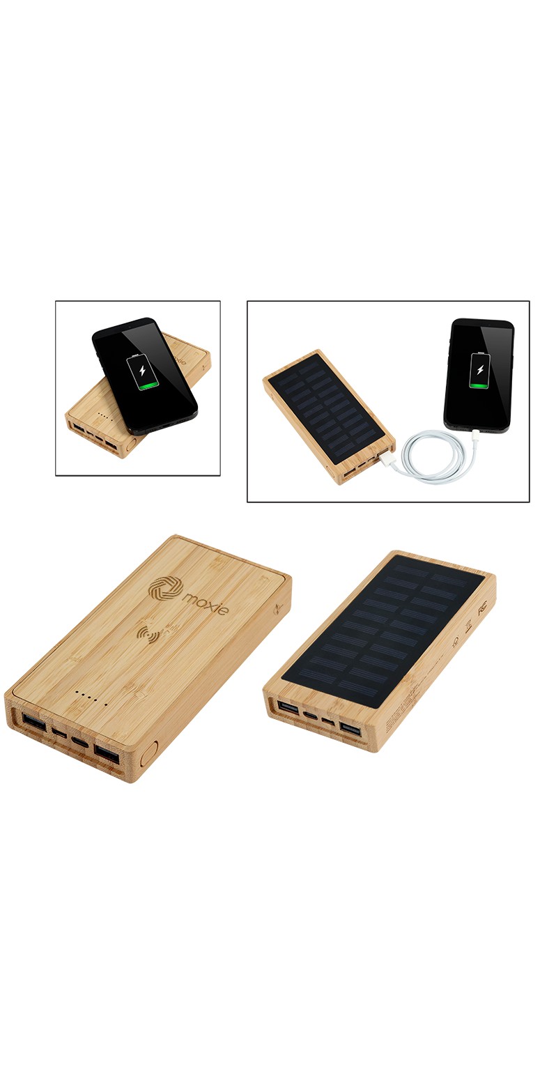 Picture of Bamboo 10,000mAh Solar/Wireless Powerbank