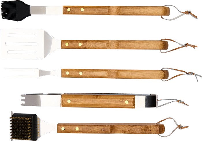Picture of 5 Piece BBQ Set (Bamboo) in Roll-Up Case