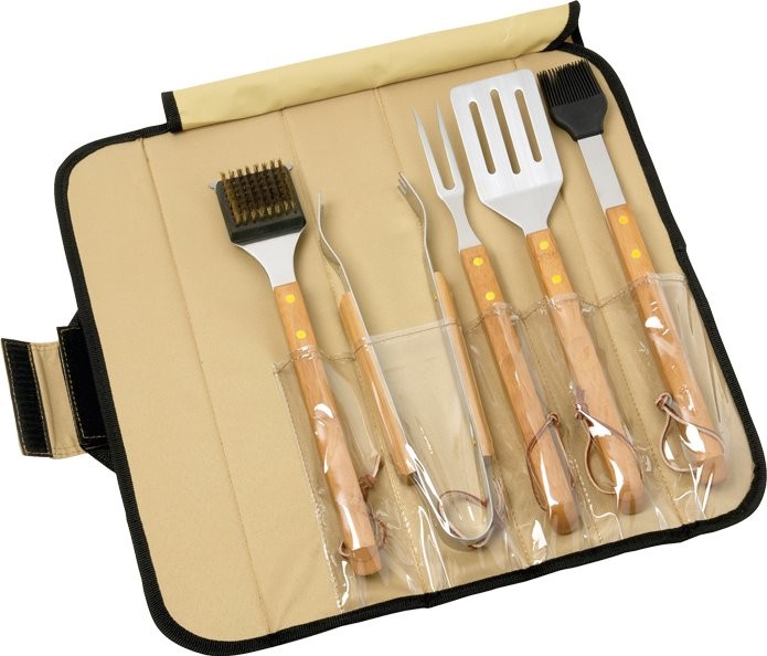 Picture of 5 Piece BBQ Set (Bamboo) in Roll-Up Case
