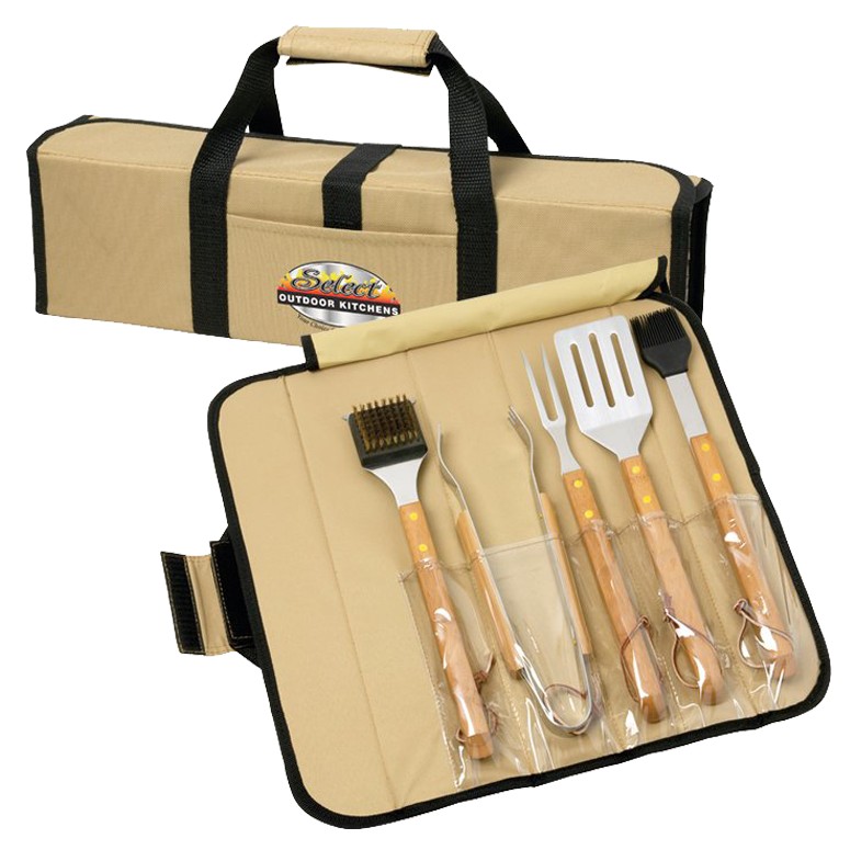 Picture of 5 Piece BBQ Set (Bamboo) in Roll-Up Case