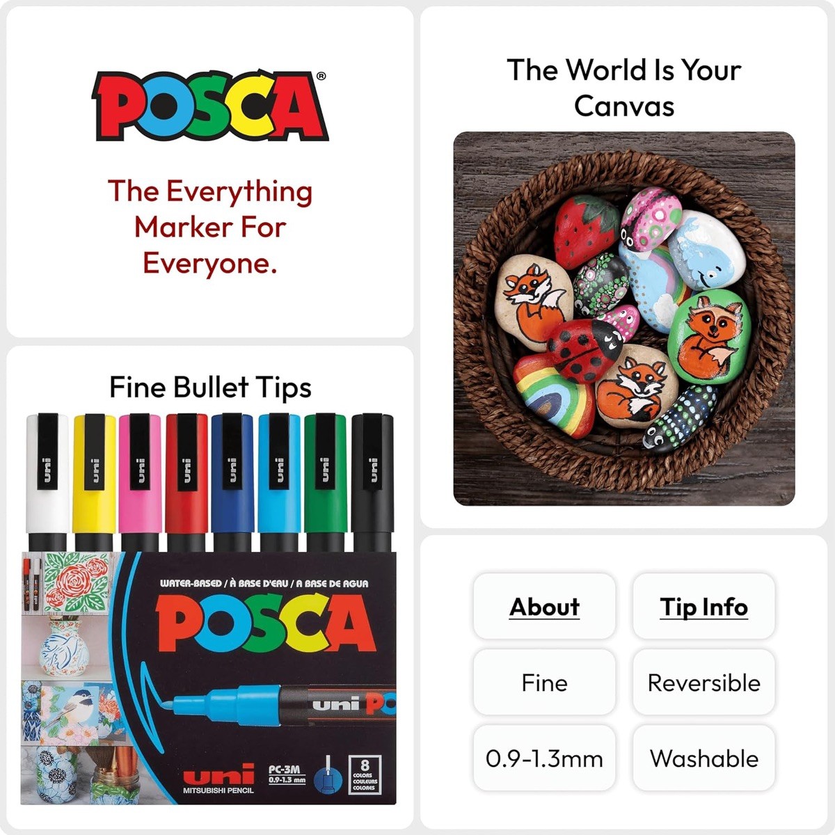 Picture of POSCA 8 Piece Basic Marker Set with Bag - Fine