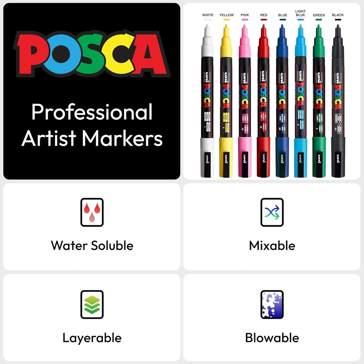 Picture of POSCA 8 Piece Basic Marker Set with Bag - Fine