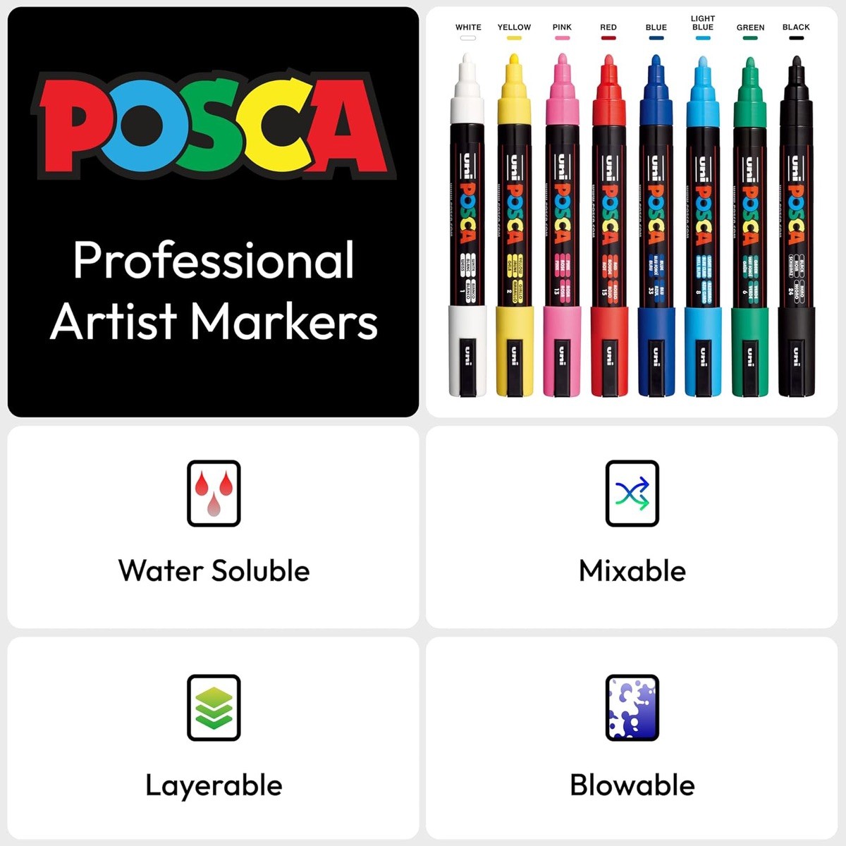 Picture of POSCA 8 Piece Basic Marker Set with Bag - Medium