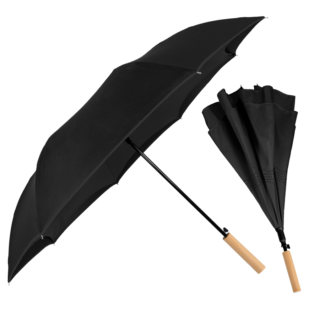 Picture of The Enviro Inversa Eco-Friendly Inverted Umbrella w/Bamboo Handle - Auto-Open, Reverse Closing