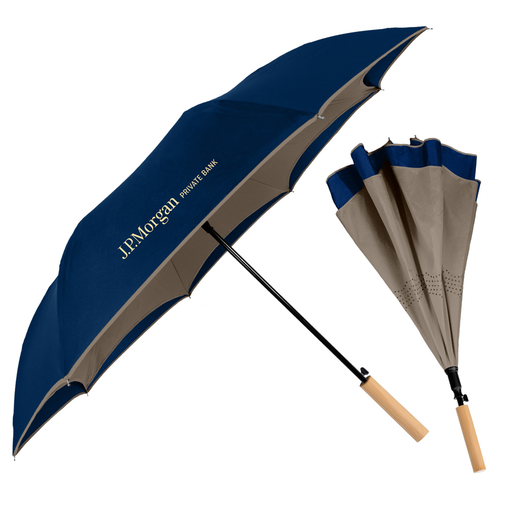 Picture of The Enviro Inversa Eco-Friendly Inverted Umbrella w/Bamboo Handle - Auto-Open, Reverse Closing