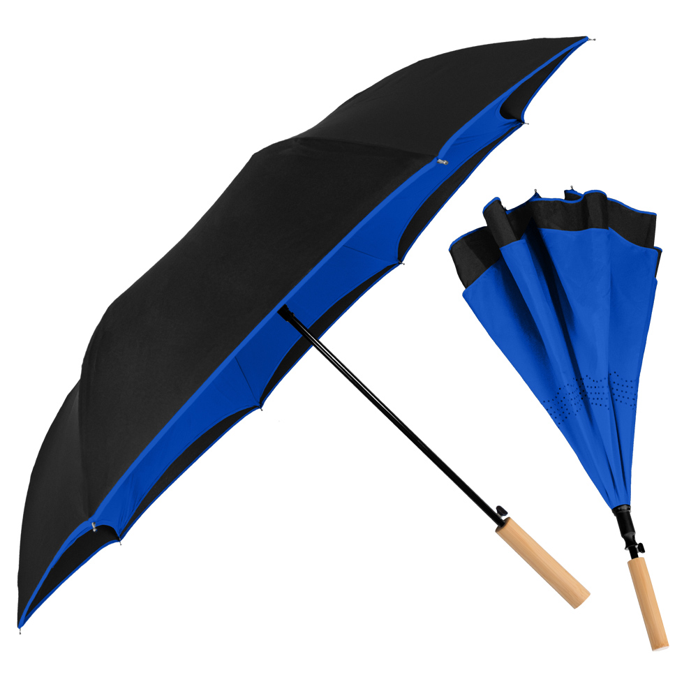 Picture of The Enviro Inversa Eco-Friendly Inverted Umbrella w/Bamboo Handle - Auto-Open, Reverse Closing