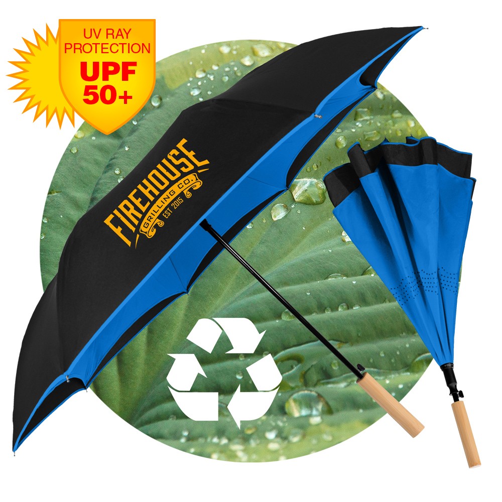 Picture of The Enviro Inversa Eco-Friendly Inverted Umbrella w/Bamboo Handle - Auto-Open, Reverse Closing