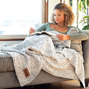 Picture of Vanilla Cookie Heather Cable Knit Chenille Blanket