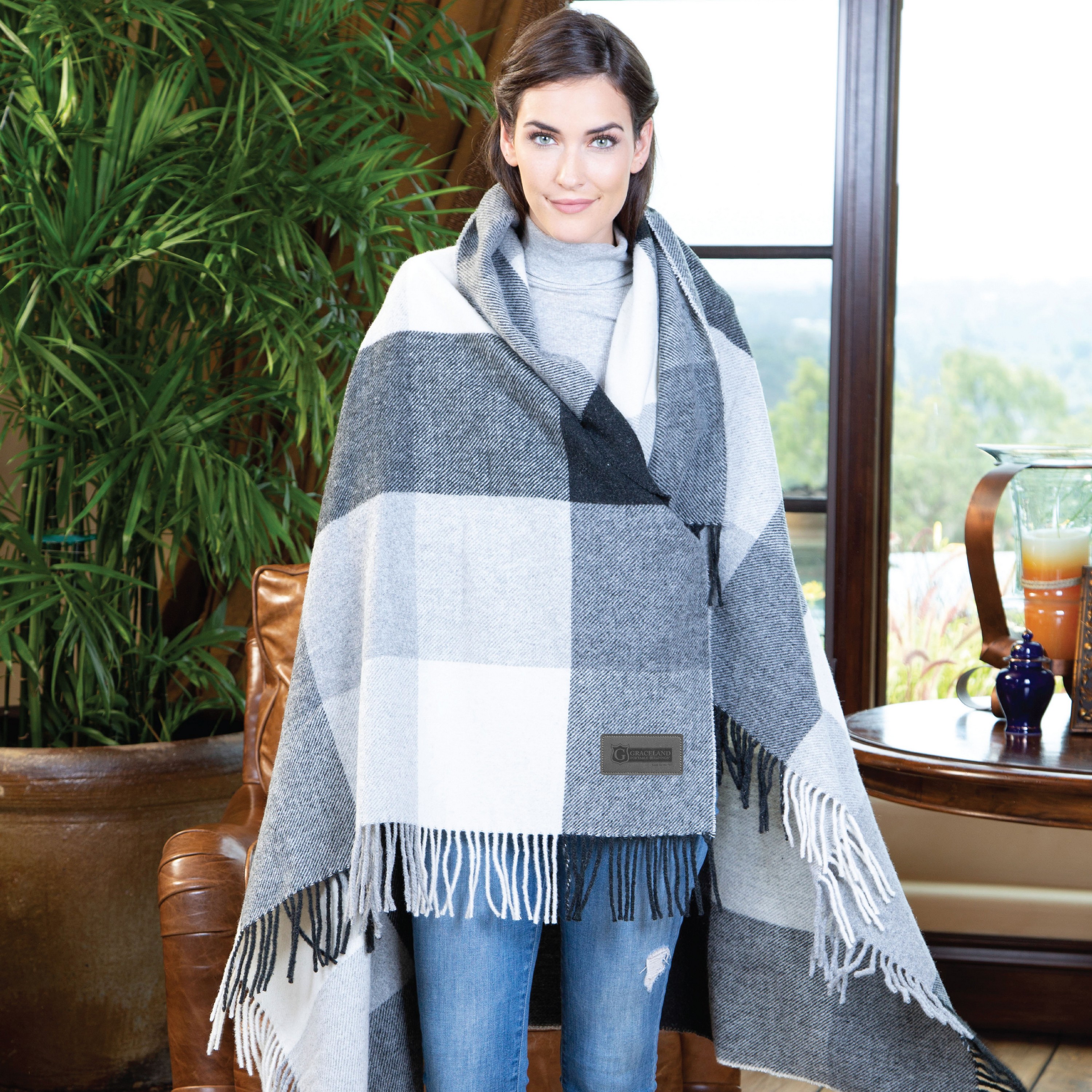 Picture of Yorkshire Plaid Wool Blanket (Leatherette Patch)