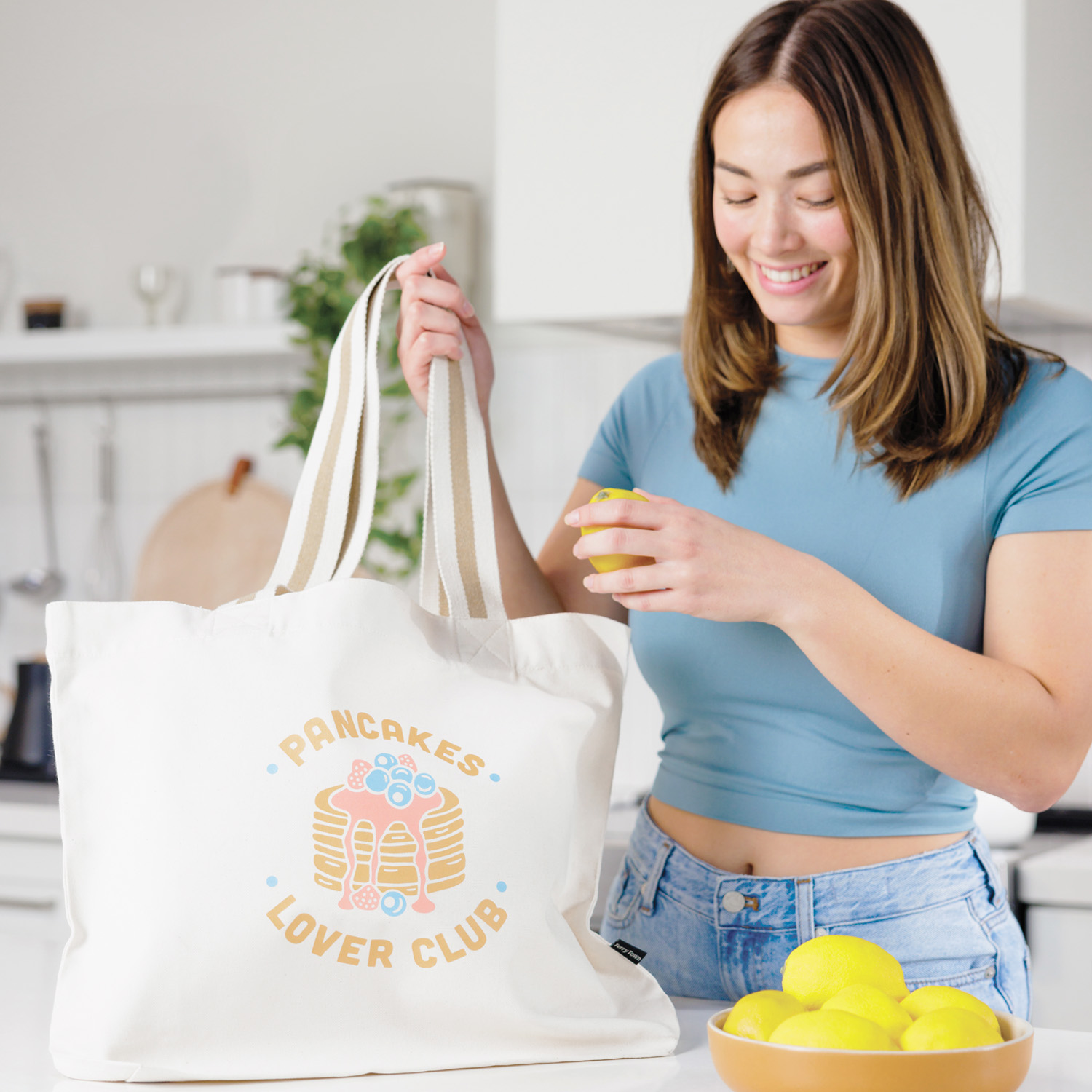 Picture of Oversized Deluxe Canvas Tote Bag with Striped Handles