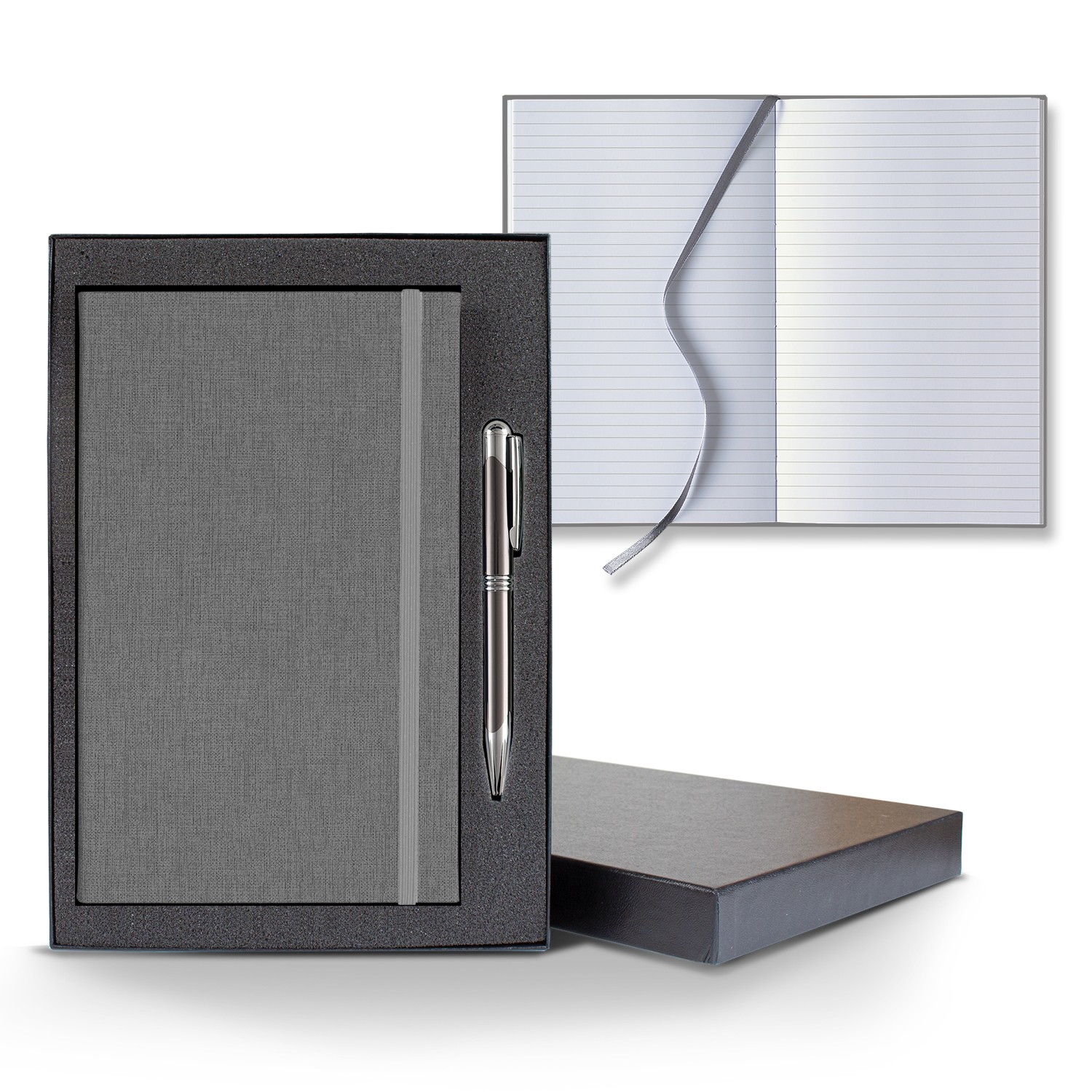 Picture of Castelli Linen Banded Medio Lined White Page Journal Gift Set