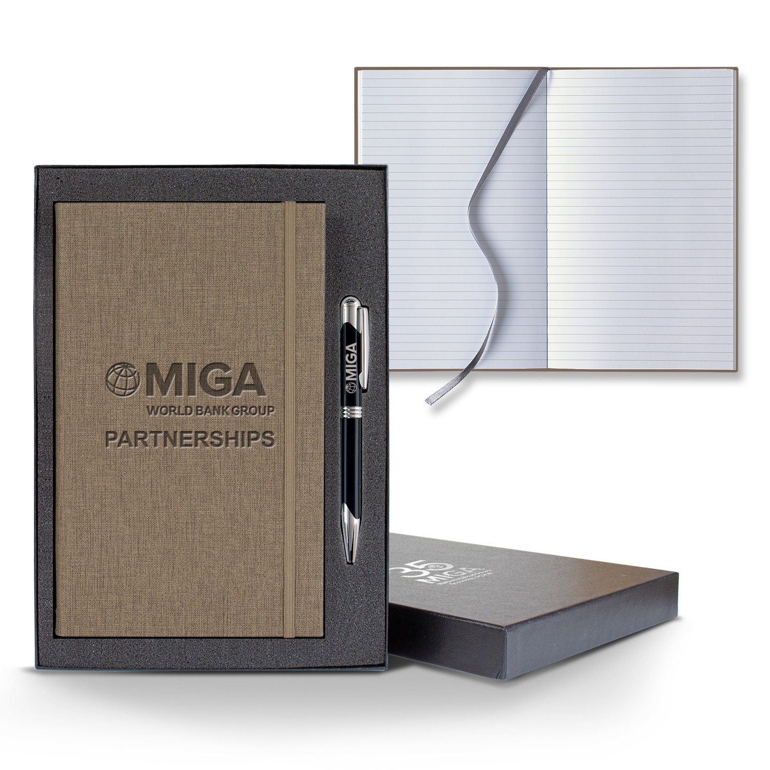 Picture of Castelli Linen Banded Medio Lined White Page Journal Gift Set