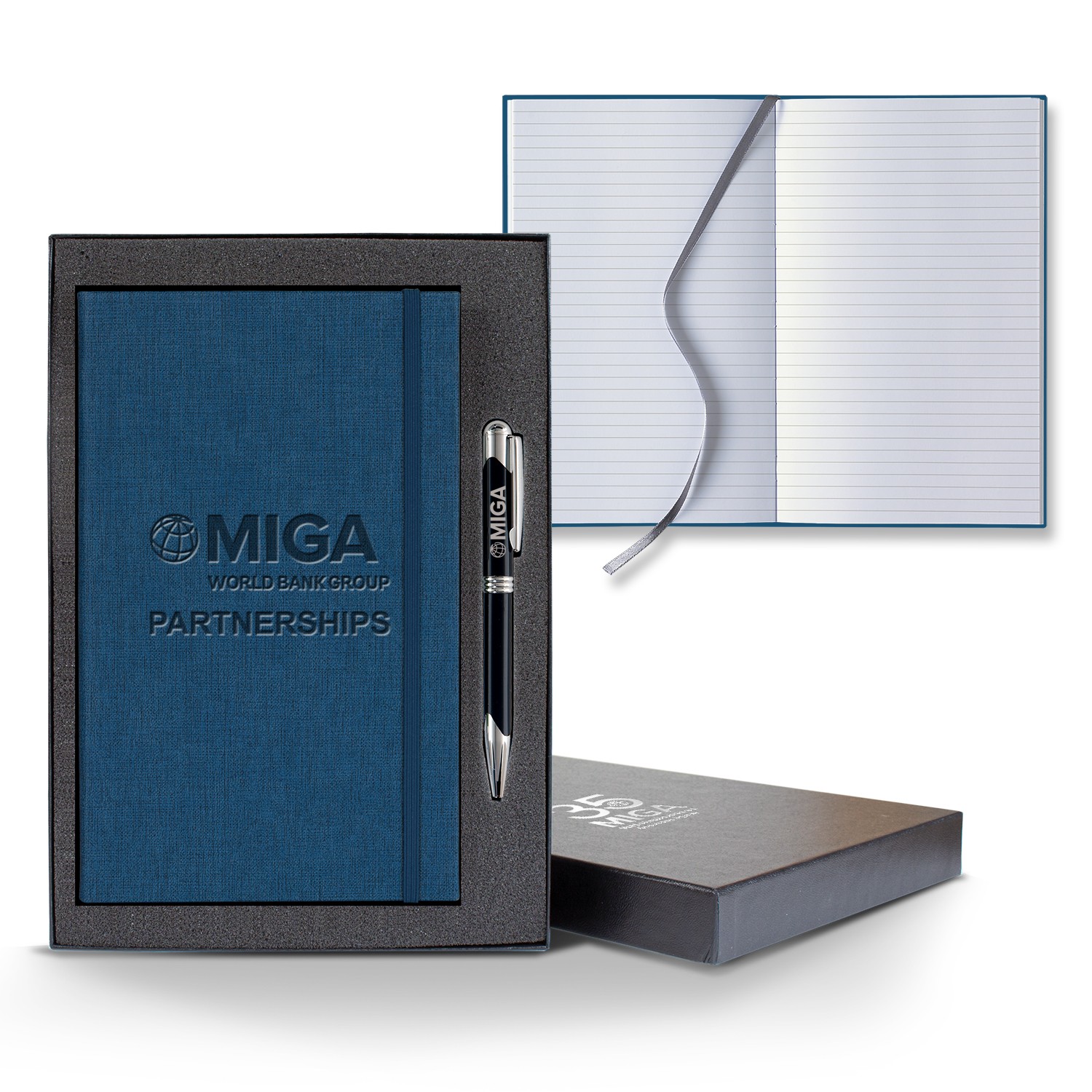 Picture of Castelli Linen Banded Medio Lined White Page Journal Gift Set