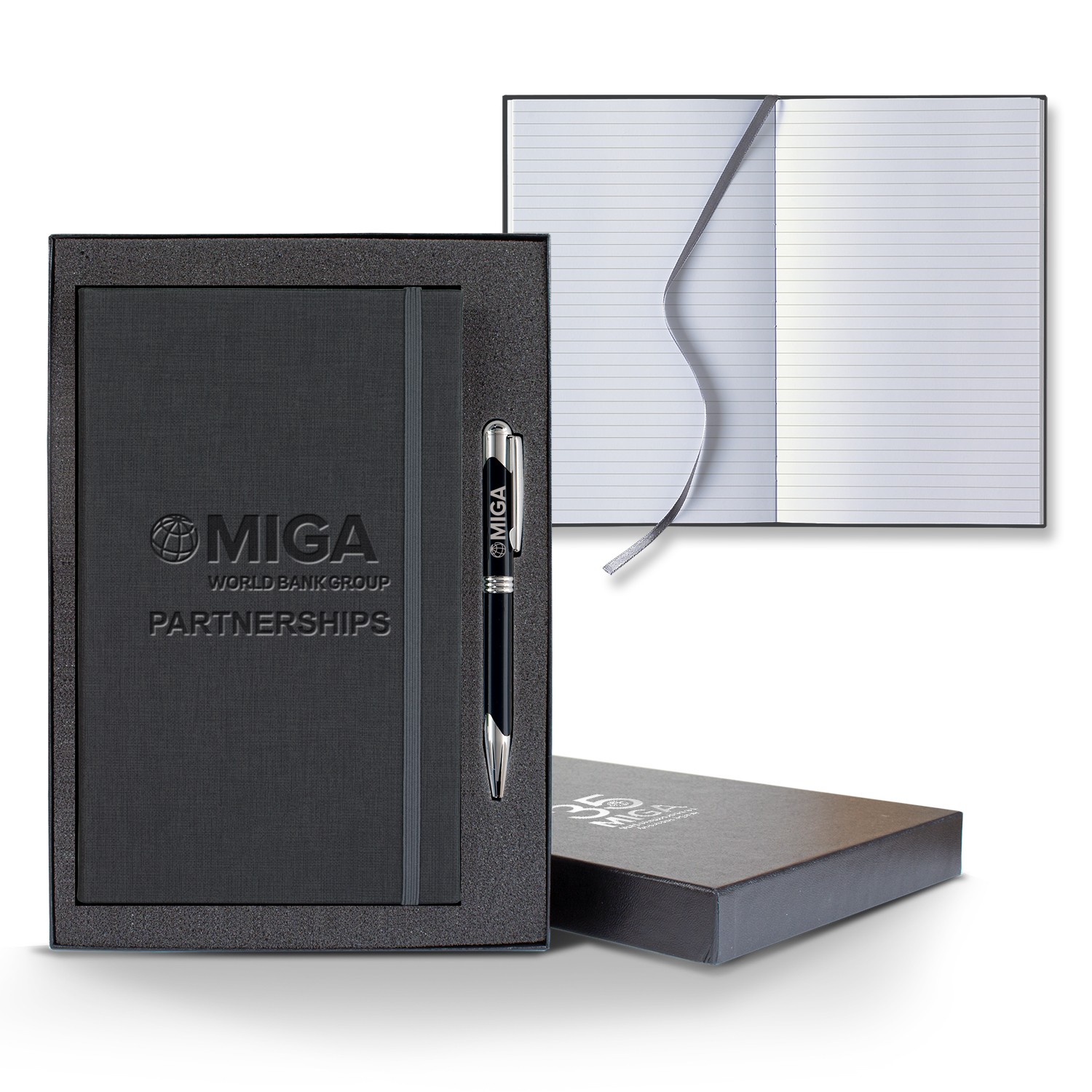 Picture of Castelli Linen Banded Medio Lined White Page Journal Gift Set