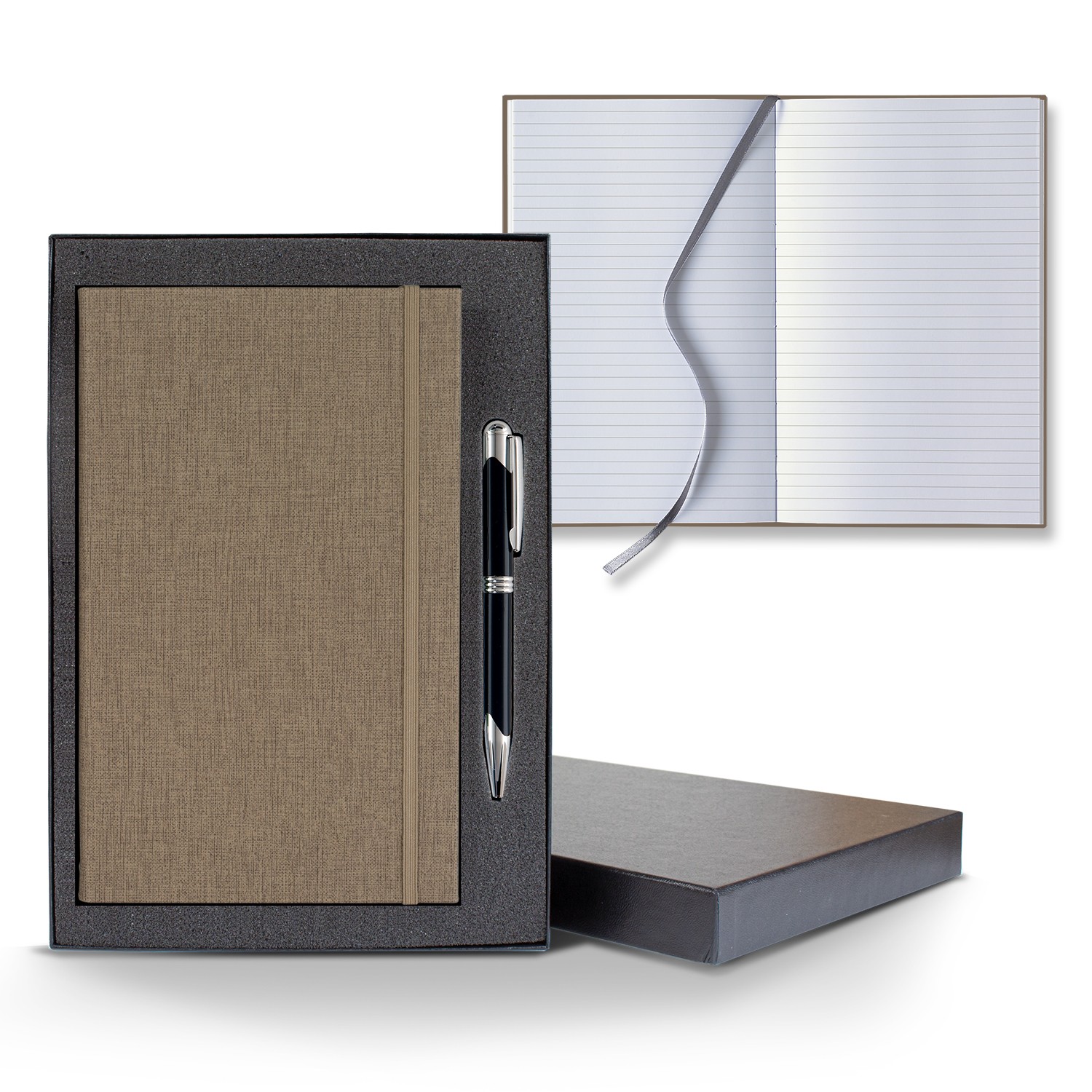 Picture of Castelli Linen Banded Medio Lined White Page Journal Gift Set