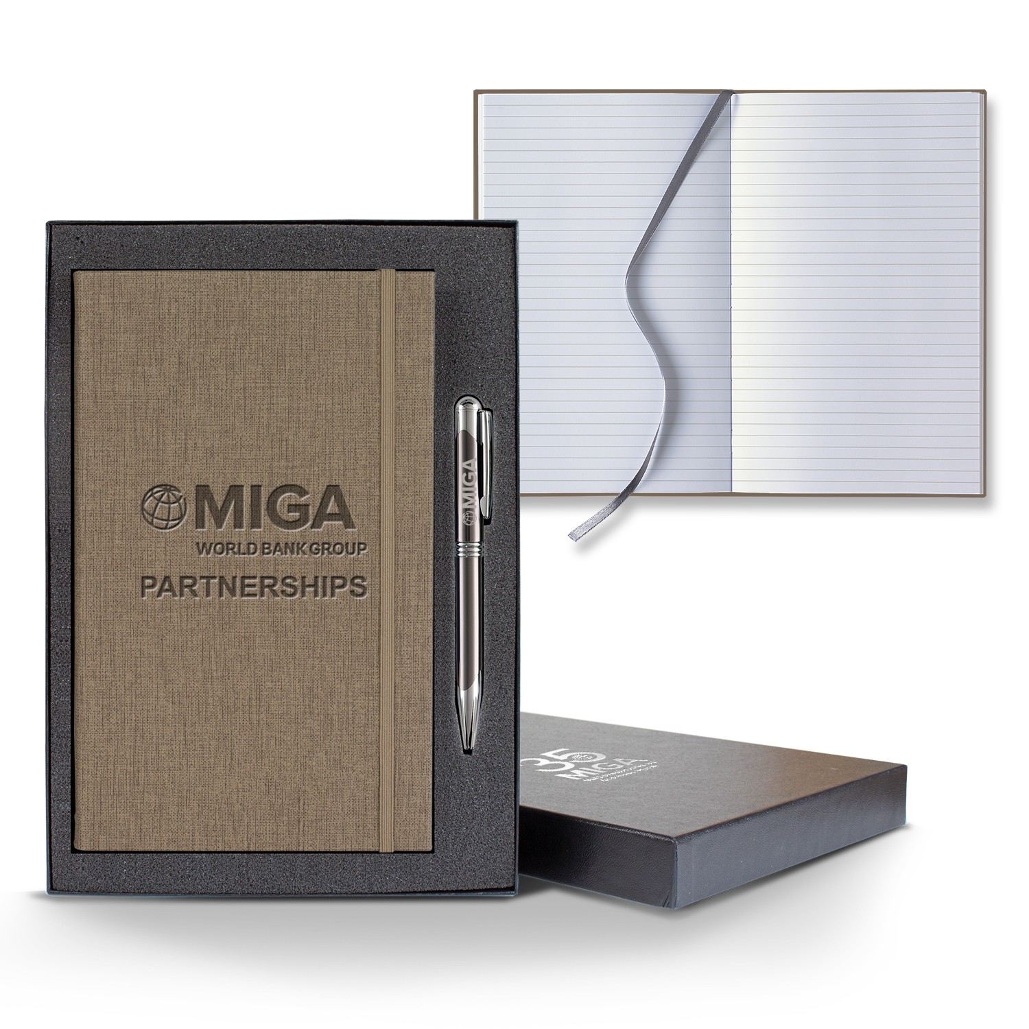 Picture of Castelli Linen Banded Medio Lined White Page Journal Gift Set