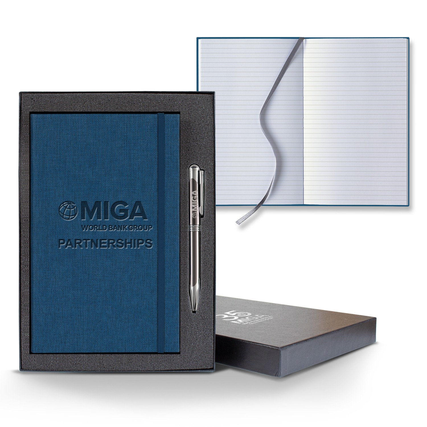 Picture of Castelli Linen Banded Medio Lined White Page Journal Gift Set