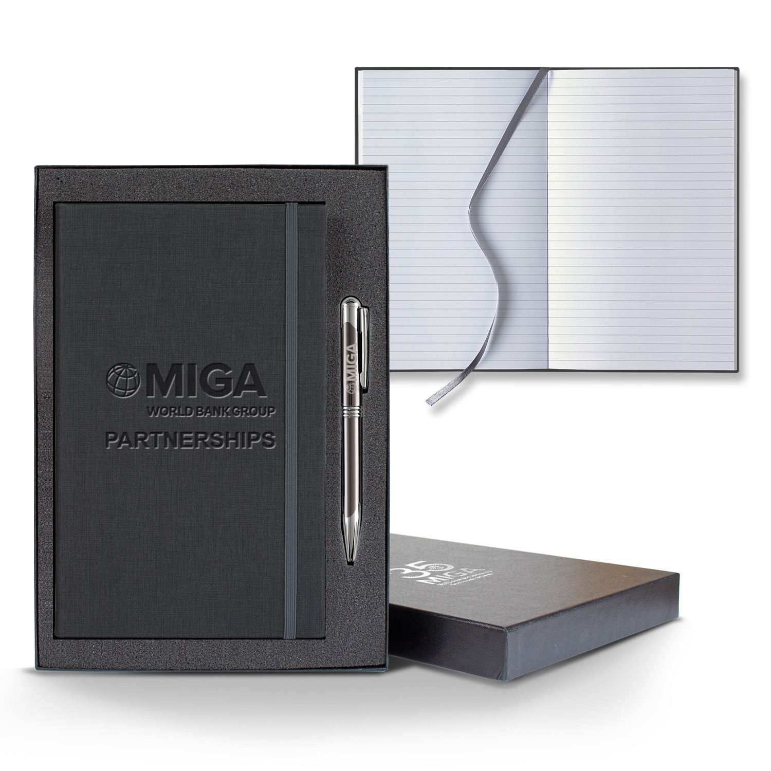 Picture of Castelli Linen Banded Medio Lined White Page Journal Gift Set