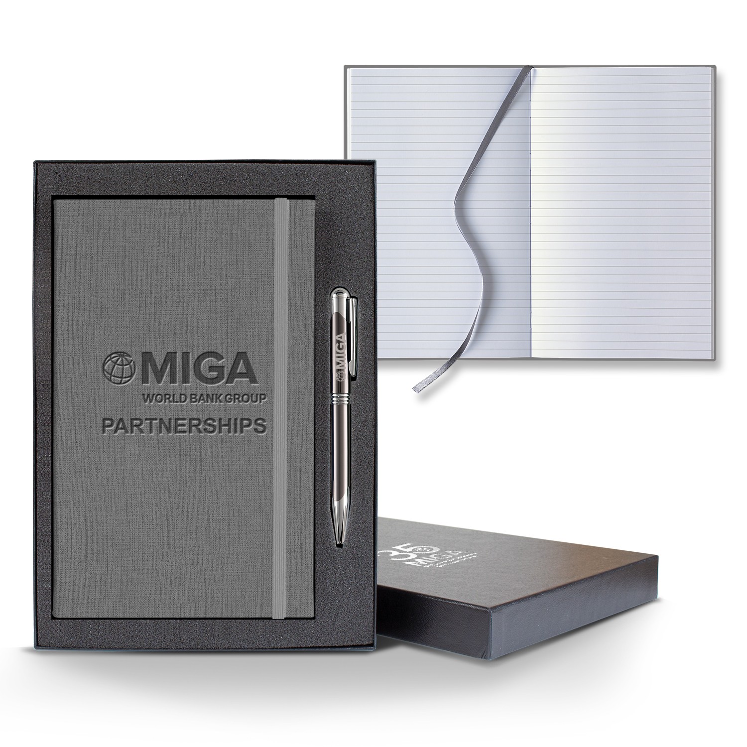 Picture of Castelli Linen Banded Medio Lined White Page Journal Gift Set