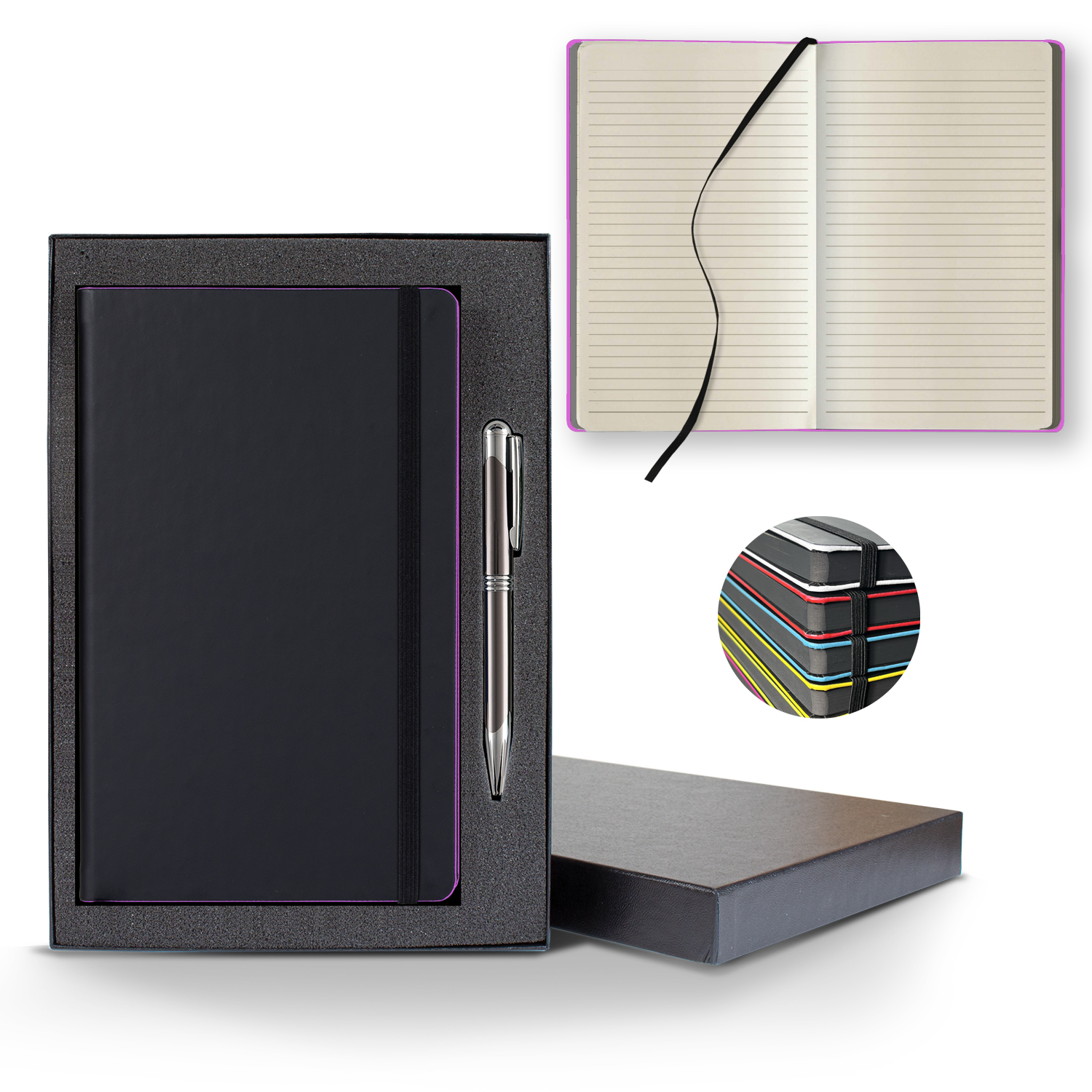 Picture of Castelli Black Laser Medio Lined Ivory Page Journal Gift Set