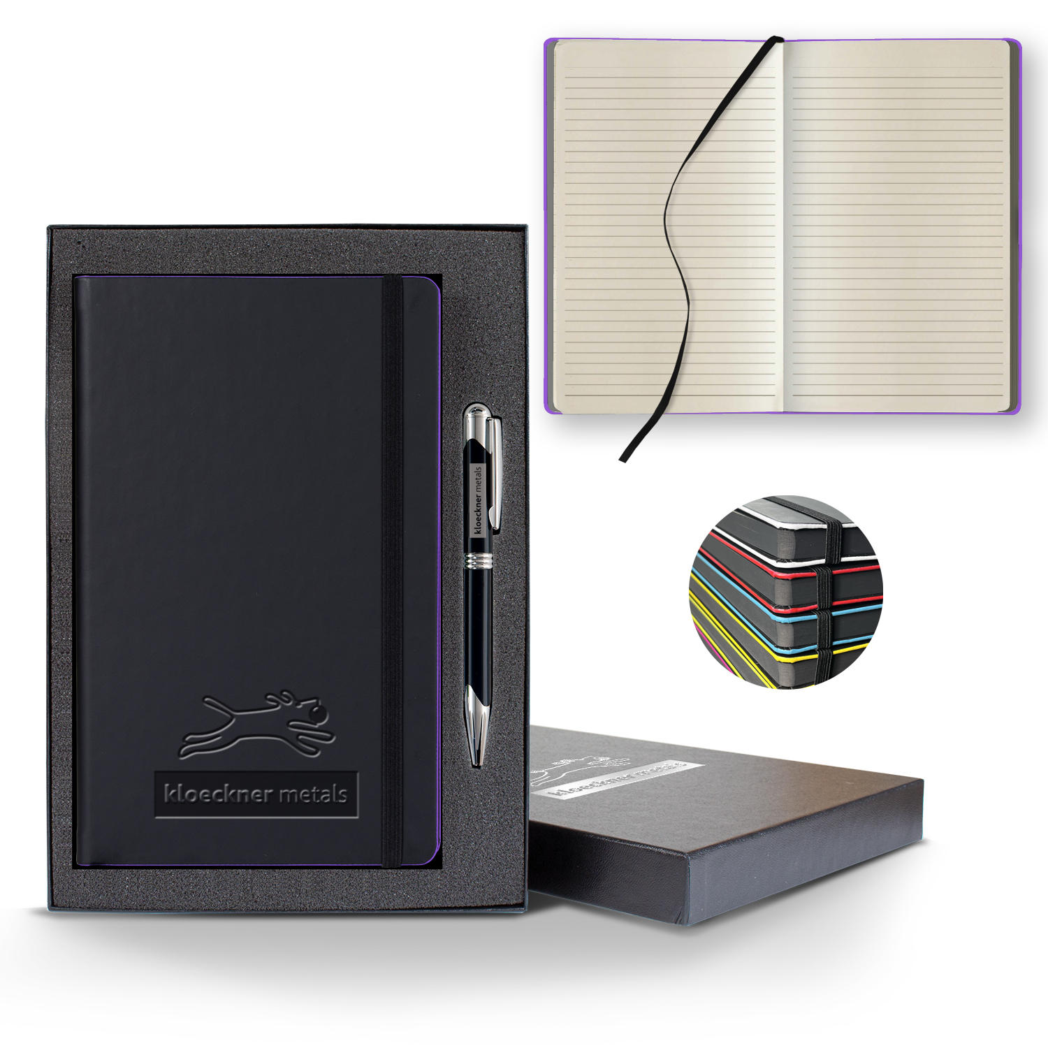 Picture of Castelli Black Laser Medio Lined Ivory Page Journal Gift Set